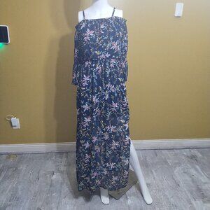 Lily Rose 3/4 Sheer Bell Sleeve Floral Off Shoulder A Line Maxi Dress XS Cottage
